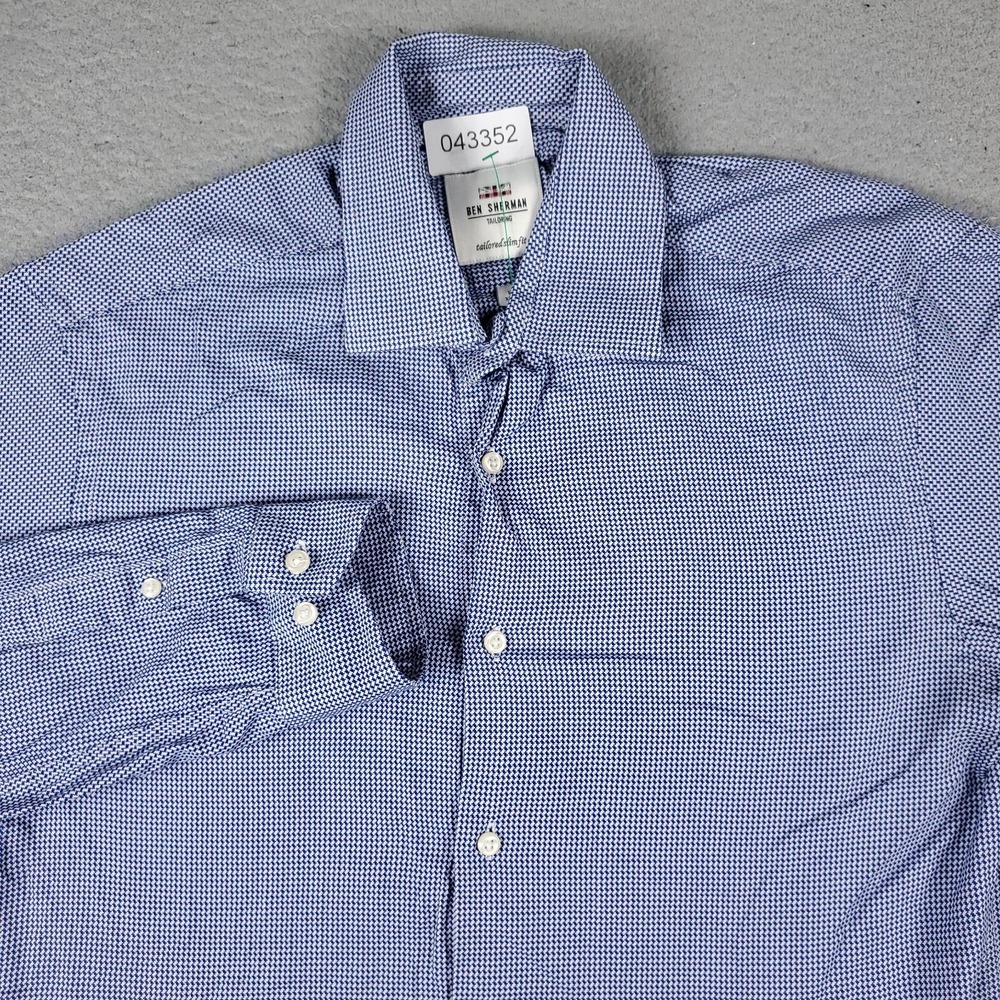 Ben Sherman Mens 15 32-33 Blue Tailored Slim Fit Long Sleeve Dress Shirt